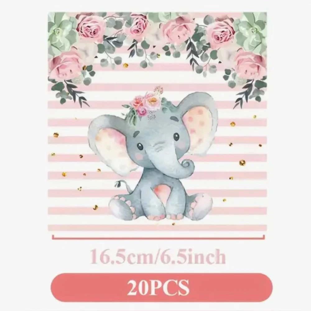 Pink Floral Baby Elephant Party Luncheon Napkins, 20 ct